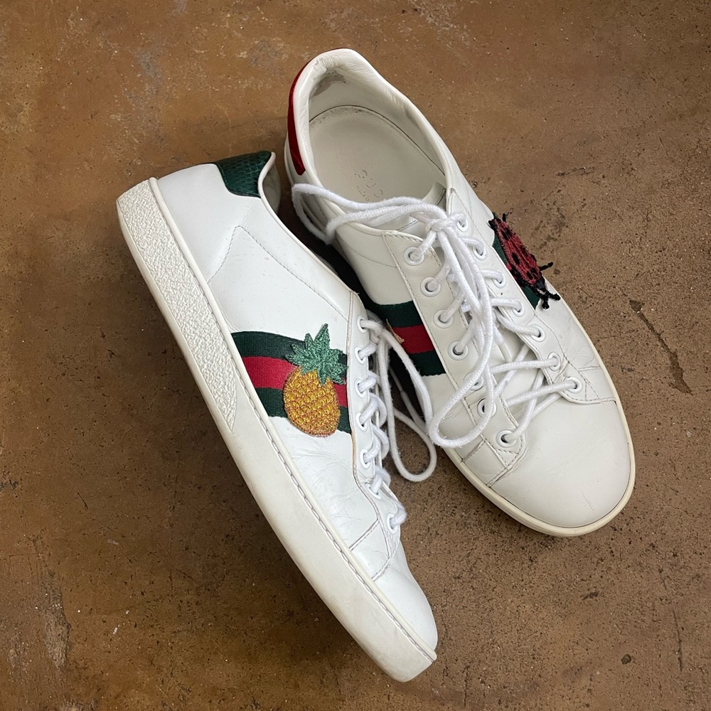 Gucci White Sneakers (Pineapple/Ladybug)